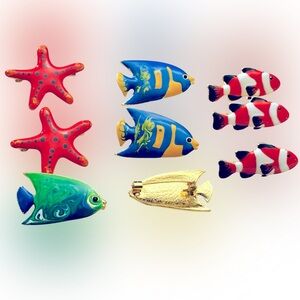Sassy Jones Colorful Fish and Starfish brooches
